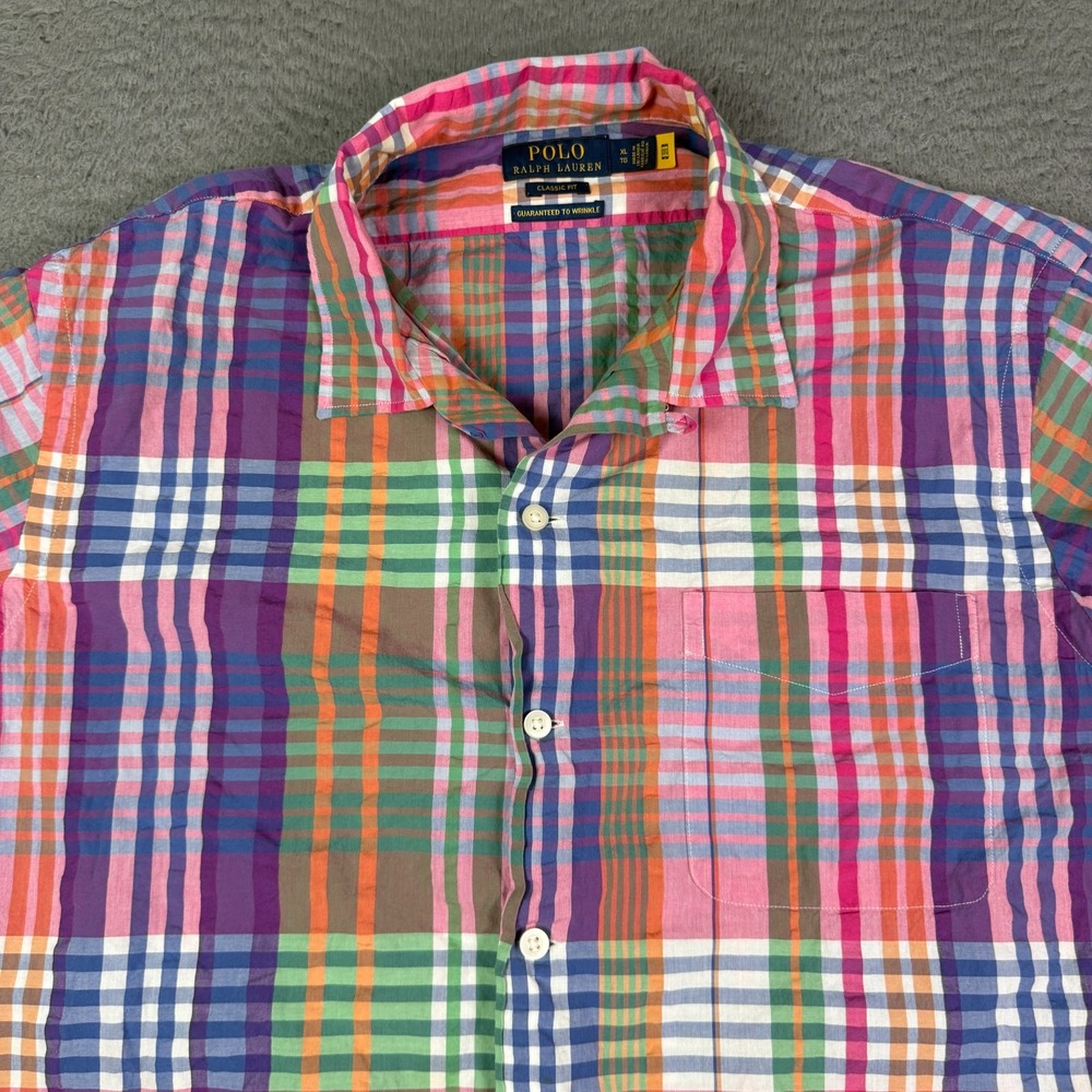 Polo Ralph Lauren Shirt Mens XL Guaranteed To Wrinkle Seersucker Loop Collar